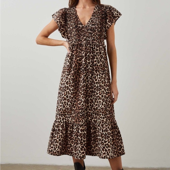 Rails Dresses & Skirts - Rails Clementine Leopard Print V-Neck Midi Dress - Brown black and cream